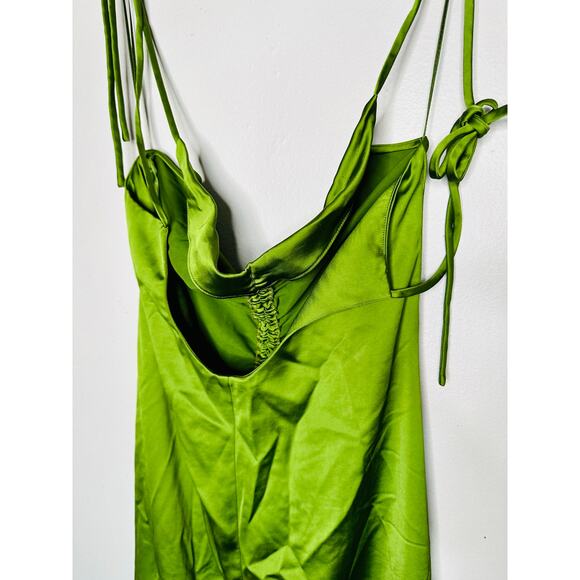 SANDRO Green Satin V-Neck Slip Style Ruched Hourglass Zola Dress Size US 8 - Picture 11 of 13